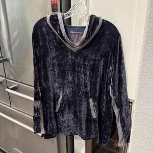 Womens, Johnny Was Pete & Greta Velvet Hoodie.  Size: XS, Color: Blue/Grey
